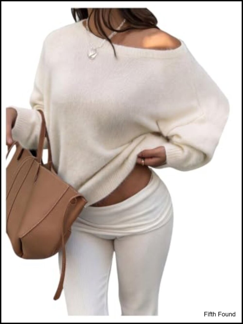 Off Shoulder Knit Pullover Sweater Long Sleeve Relaxed Fit